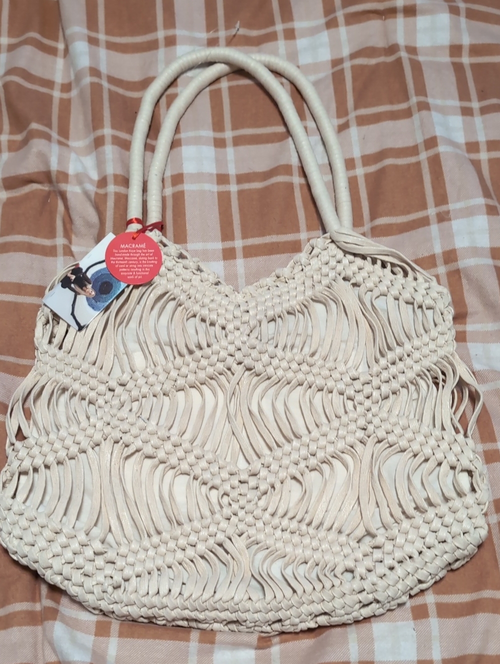 Handwoven Macramé Tote Bag in Cream - Boho Everyday Carry-All